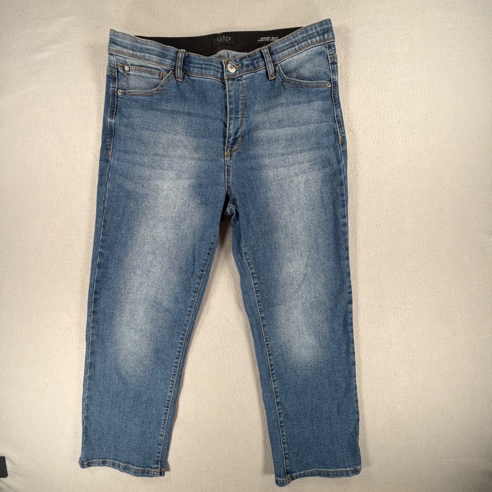Curve Appeal High Rise Straight Leg Jeans Womens 14/32 Blue Comfort Waist Denim